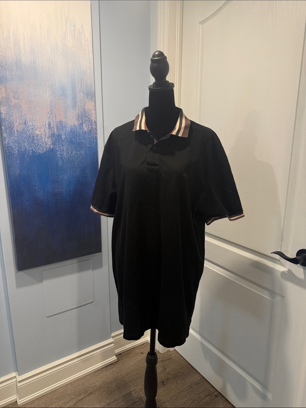 Salvatore Ferragamo Black Polo with Striped Collar